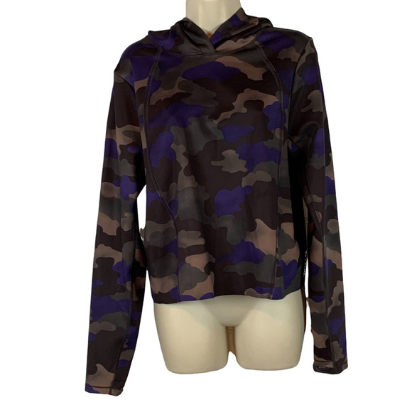 Athleta Womens Hoodie Sweatshirt  Camouflage Thumb Holes Stretch Medium Cropped - Picture 5 of 10